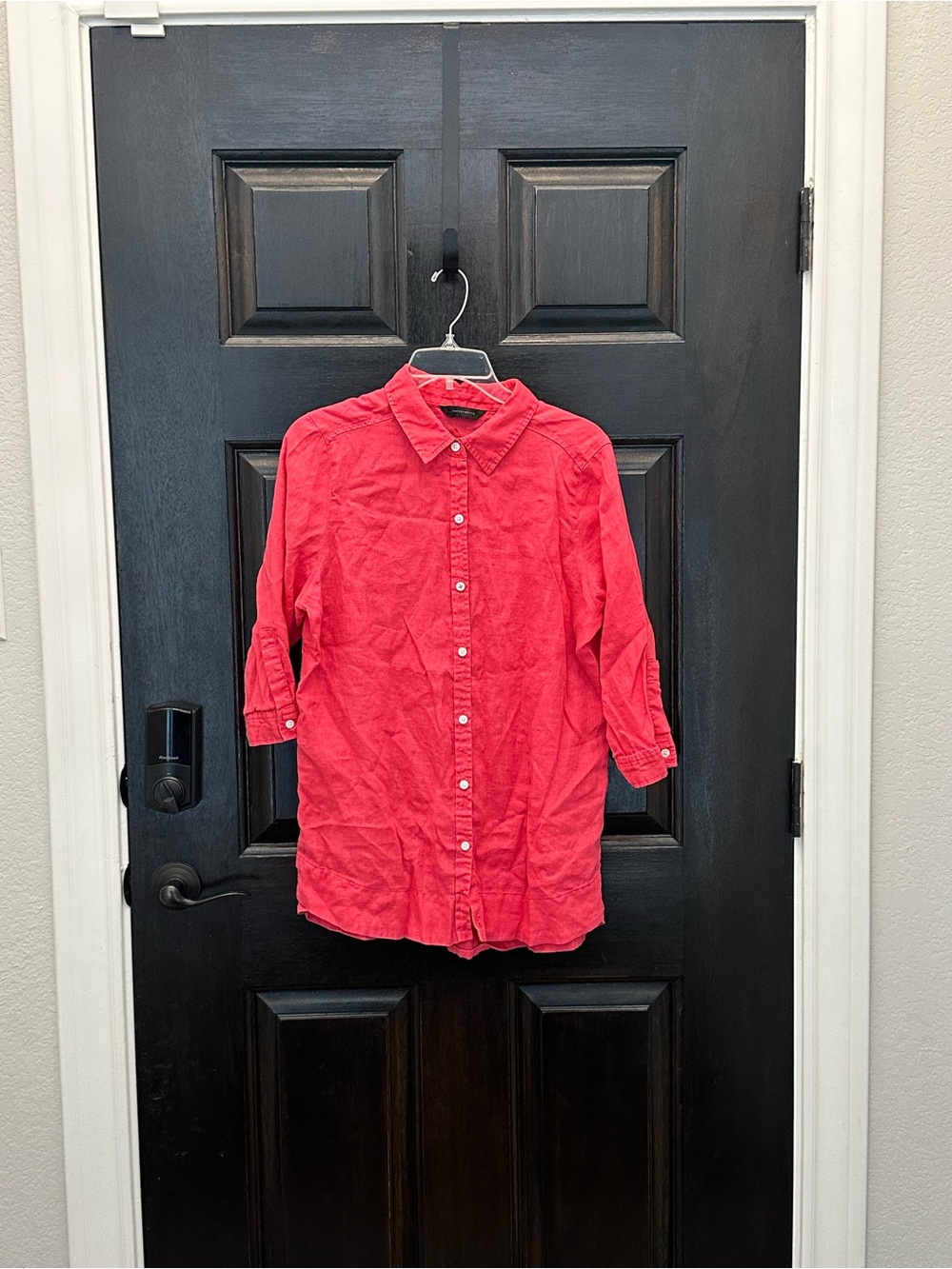 Investments Women’s Bright Red Casual Button-Down Shirt with Bsbydoll Back Large